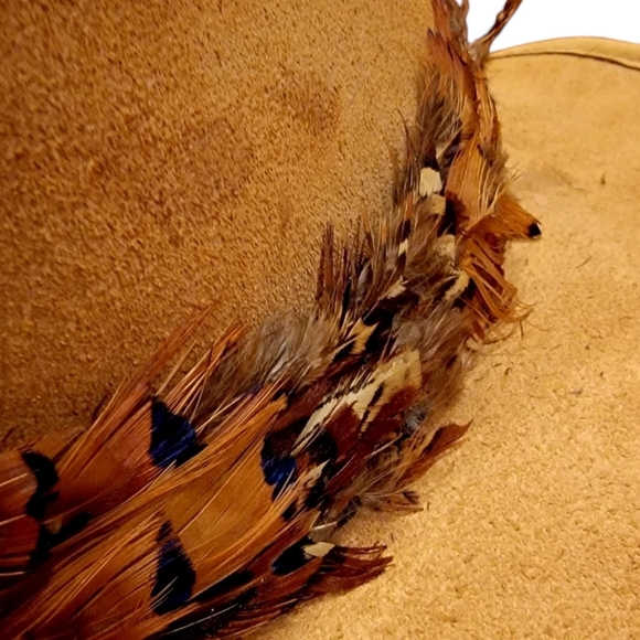 Cowboy Hat Suede With Pheasant Feathers Womens Large - Picture 4 of 11
